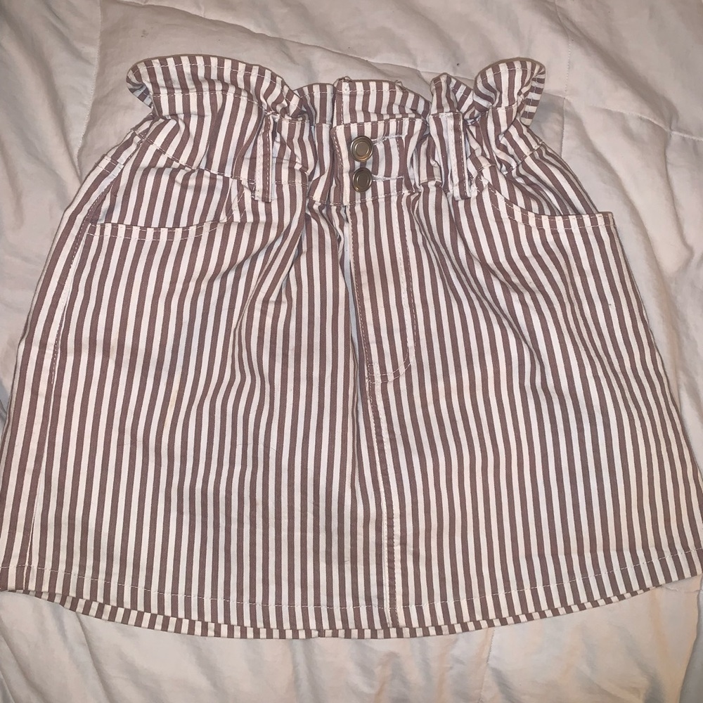 White striped jean material mini skirt